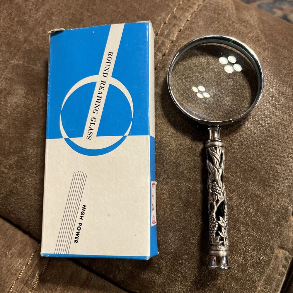 Vintage Silver Handheld Magnifier  with decorative handle High power